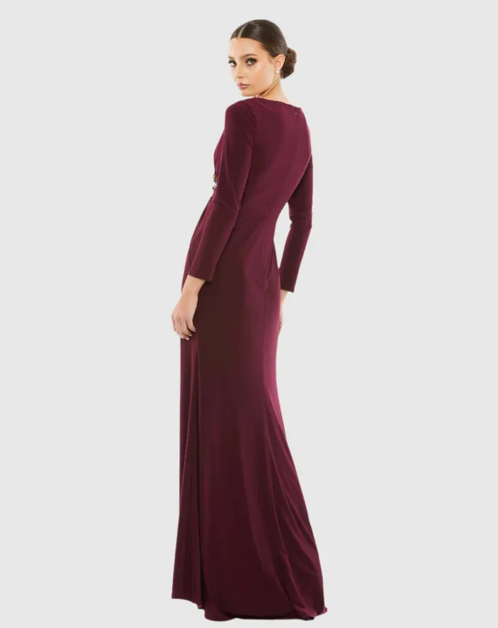 Mac Duggal Best Sellers Women Faux Wrap Long Sleeve Gown w Appliqu Detail Black Mac Duggal Best Sellers Women Faux Wrap Long Sleeve Gown w Appliqu Detail Black