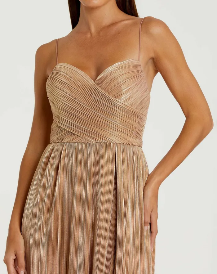 Mac Duggal Best Sellers Women Metallic Ruched A Line Gown Gold Mac Duggal Best Sellers Women Metallic Ruched A Line Gown Gold