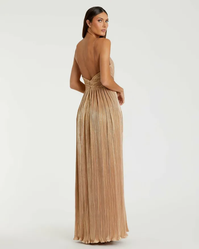 Mac Duggal Best Sellers Women Metallic Ruched A Line Gown Gold Mac Duggal Best Sellers Women Metallic Ruched A Line Gown Gold