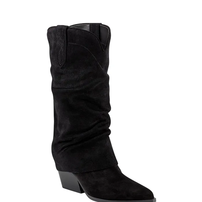 Marc Fisher Calysta Block Heel Pointy Toe Boot Black Women Boots