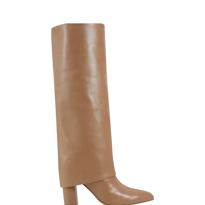 Marc Fisher Leina Block Heel Pointy Toe Dress Boot Tan Women Boots and Booties