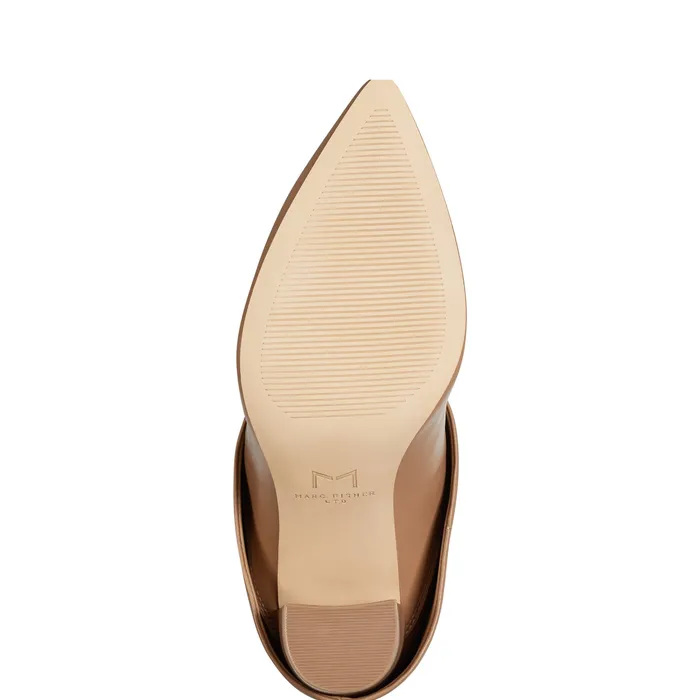 Marc Fisher Leina Block Heel Pointy Toe Dress Boot Tan Women Boots and Booties