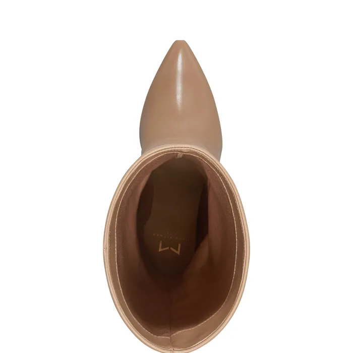 Marc Fisher Leina Block Heel Pointy Toe Dress Boot Tan Women Boots and Booties