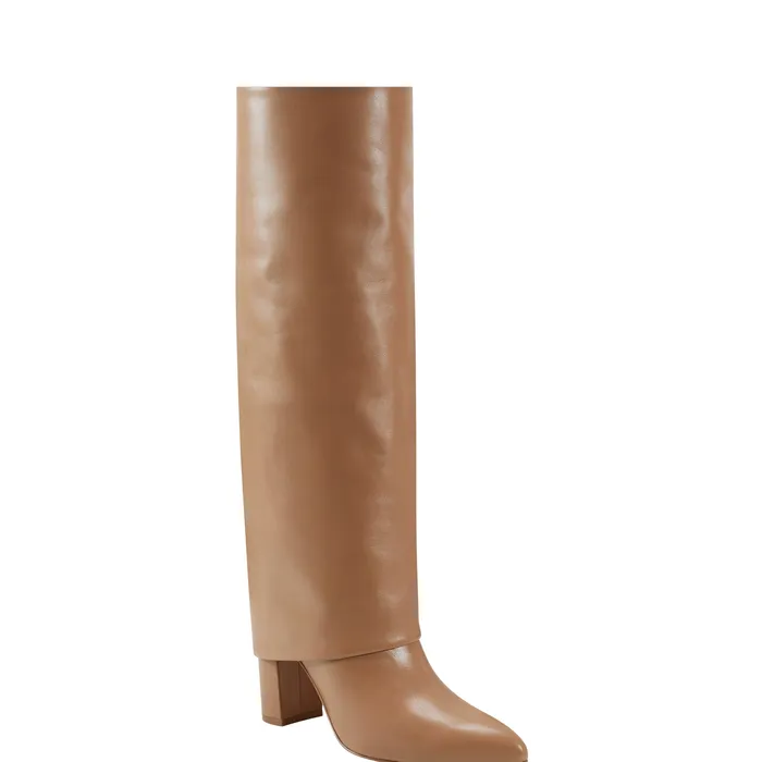 Marc Fisher Leina Block Heel Pointy Toe Dress Boot Tan Women Boots and Booties