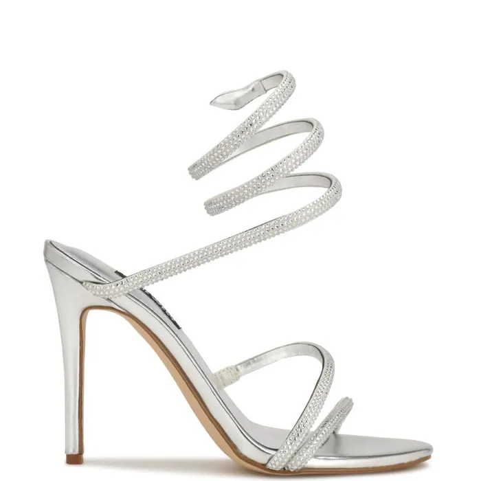 Maskil Ankle Wrap Heeled Sandals Silver Shimmer Women Nine West Heels