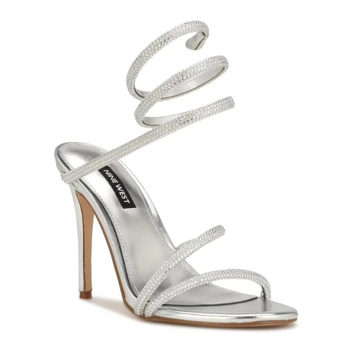 Maskil Ankle Wrap Heeled Sandals Silver Shimmer Women Nine West Heels Maskil Ankle Wrap Heeled Sandals Silver Shimmer Women Nine West Heels
