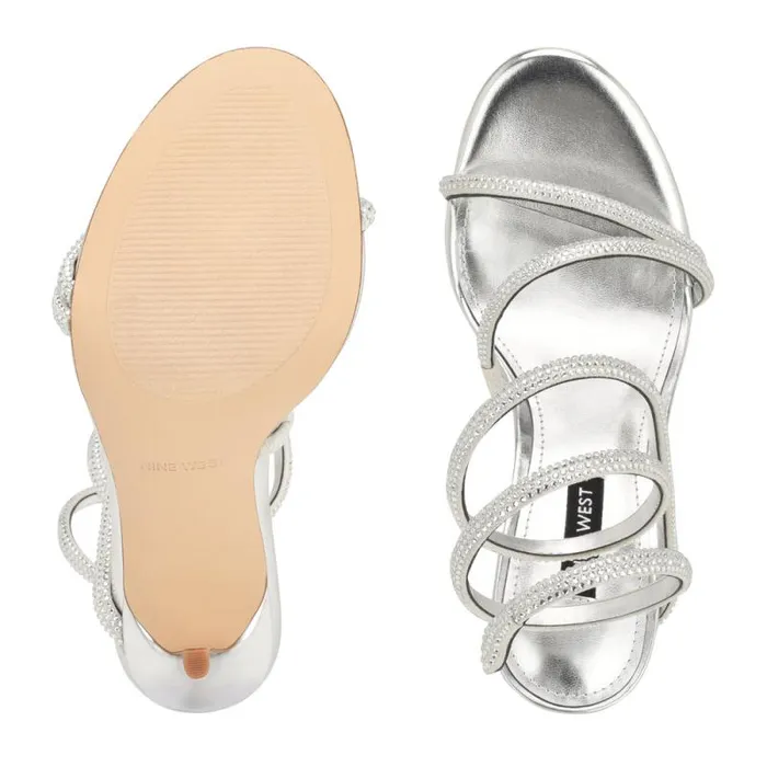 Maskil Ankle Wrap Heeled Sandals Silver Shimmer Women Nine West Heels Maskil Ankle Wrap Heeled Sandals Silver Shimmer Women Nine West Heels