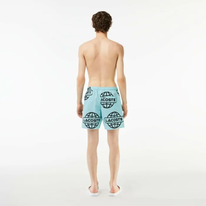 Matching Sets Men Lacoste Men039s Globe Print Swimsuit Light Green Black Ki4