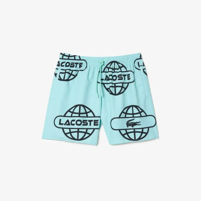 Matching Sets Men Lacoste Men039s Globe Print Swimsuit Light Green Black Ki4