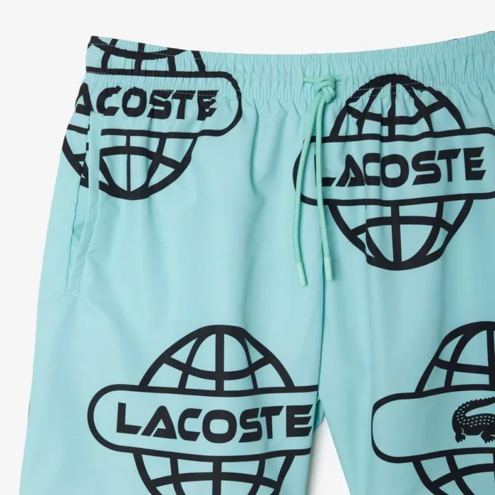 Matching Sets Men Lacoste Men039s Globe Print Swimsuit Light Green Black Ki4