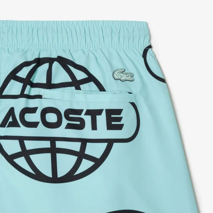 Matching Sets Men Lacoste Men039s Globe Print Swimsuit Light Green Black Ki4