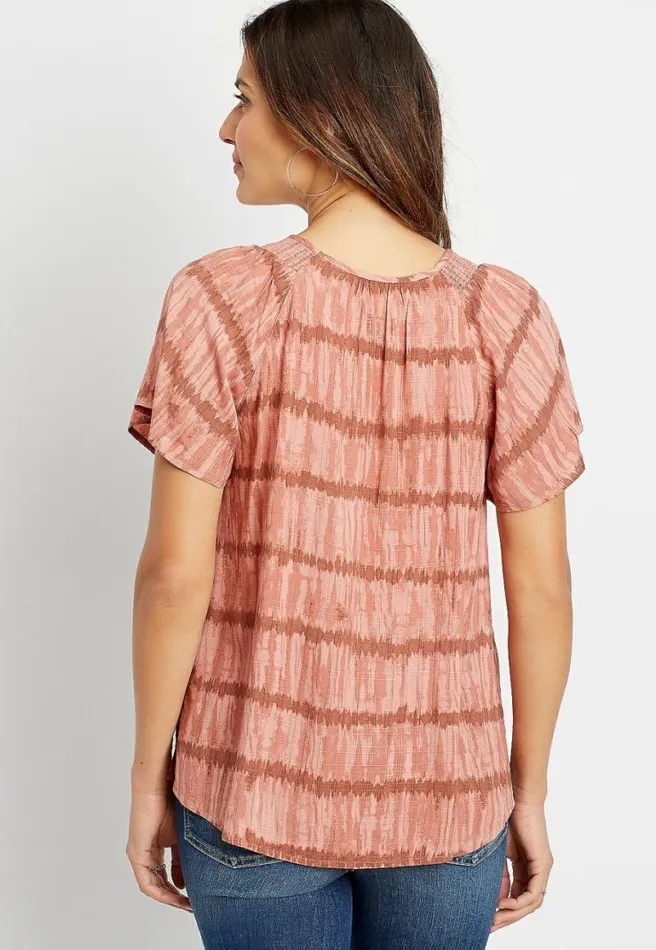 Mauve Tie Dye Flutter Sleeve Button Front Top Women Maurices Tops