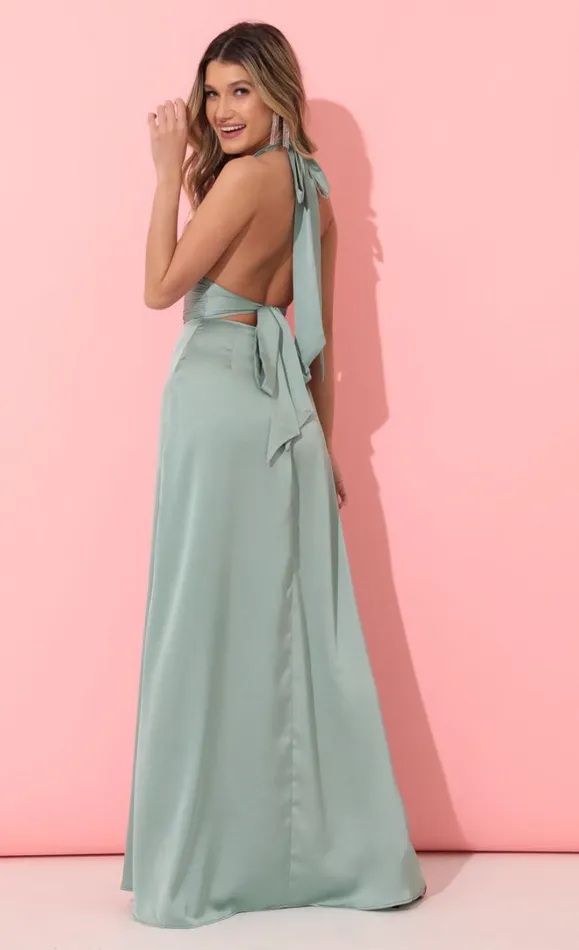 Maxi Satin Dress Sage Women LUCY IN THE SKY Maxi Dresses