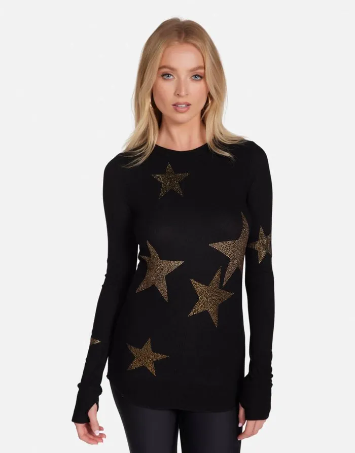 McKinley Gold Crystal Multi Stars Black Women Lauren Moshi Long Sleeve