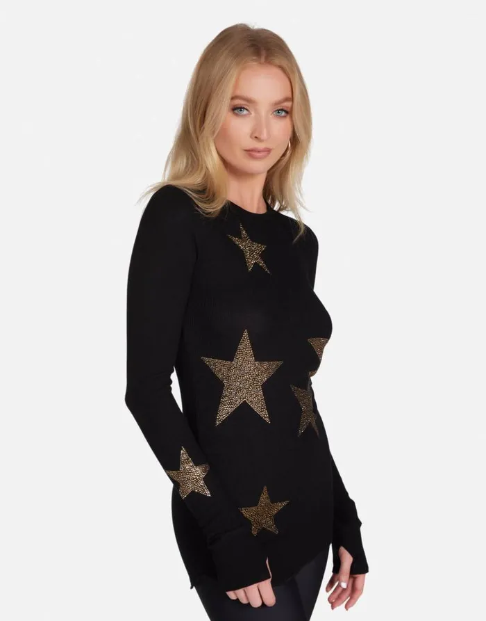 McKinley Gold Crystal Multi Stars Black Women Lauren Moshi Long Sleeve
