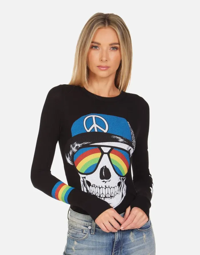 McKinley Rainbow Peace Skull Black Women Lauren Moshi Long Sleeve
