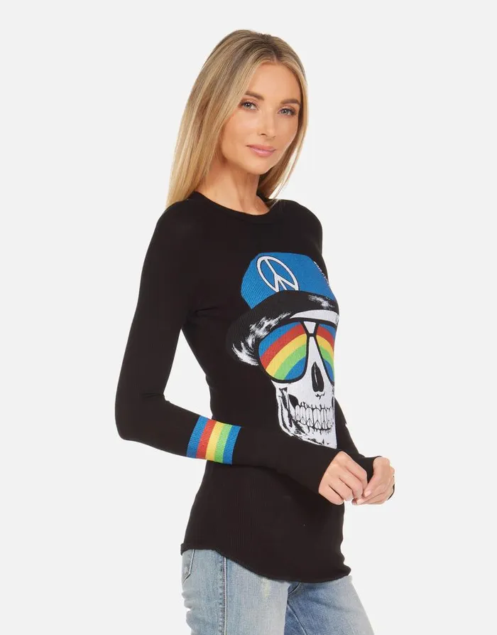 McKinley Rainbow Peace Skull Black Women Lauren Moshi Long Sleeve