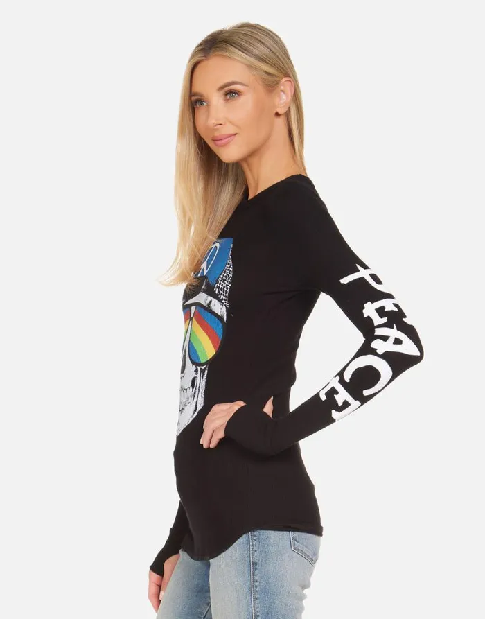 McKinley Rainbow Peace Skull Black Women Lauren Moshi Long Sleeve