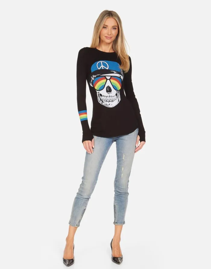 McKinley Rainbow Peace Skull Black Women Lauren Moshi Long Sleeve