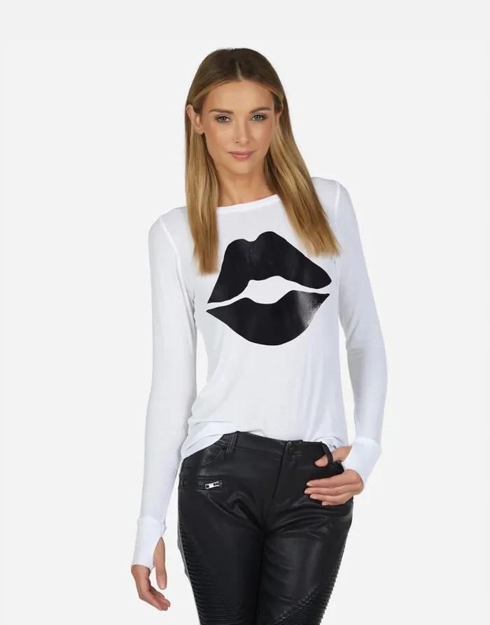 McKinley X Black Foil Lip White Women Lauren Moshi Long Sleeve