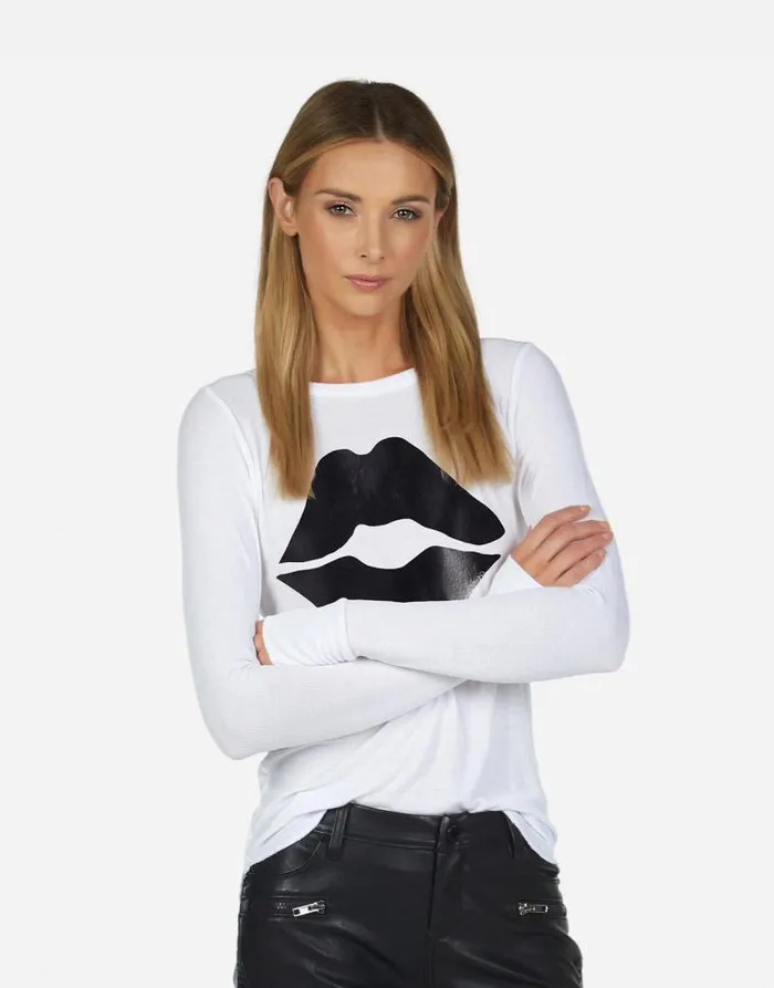 McKinley X Black Foil Lip White Women Lauren Moshi Long Sleeve