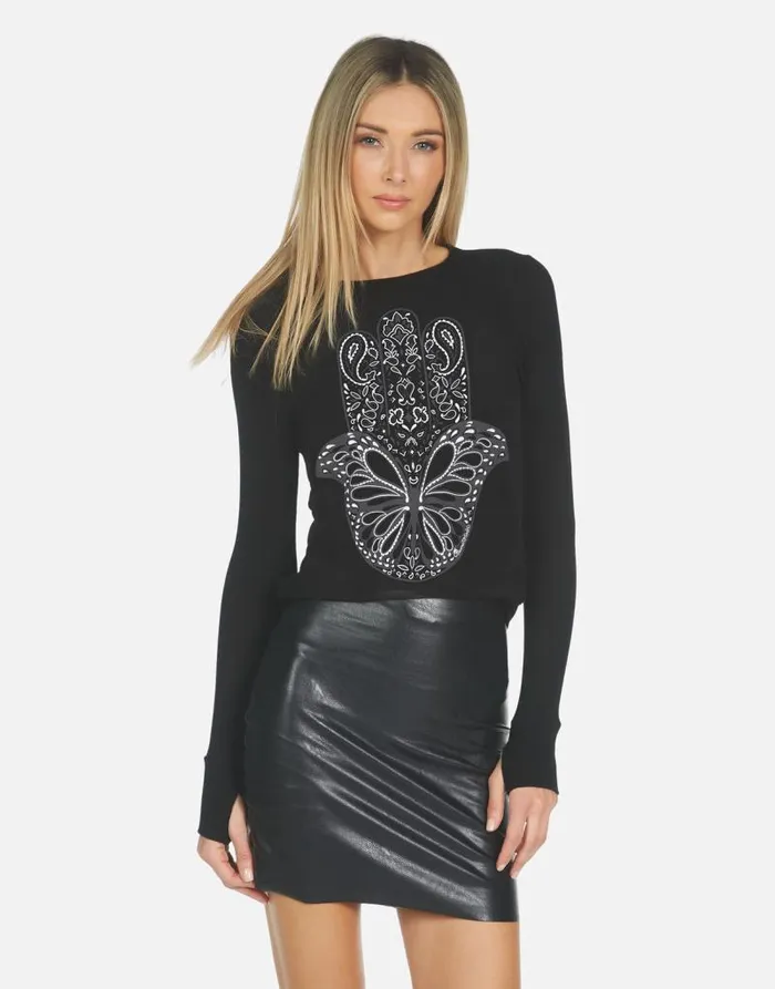 McKinley X Butterfly Hamsa Black Women Lauren Moshi Long Sleeve