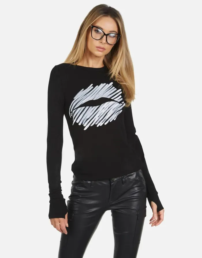 McKinley X Scribble Lip Black Women Lauren Moshi Long Sleeve