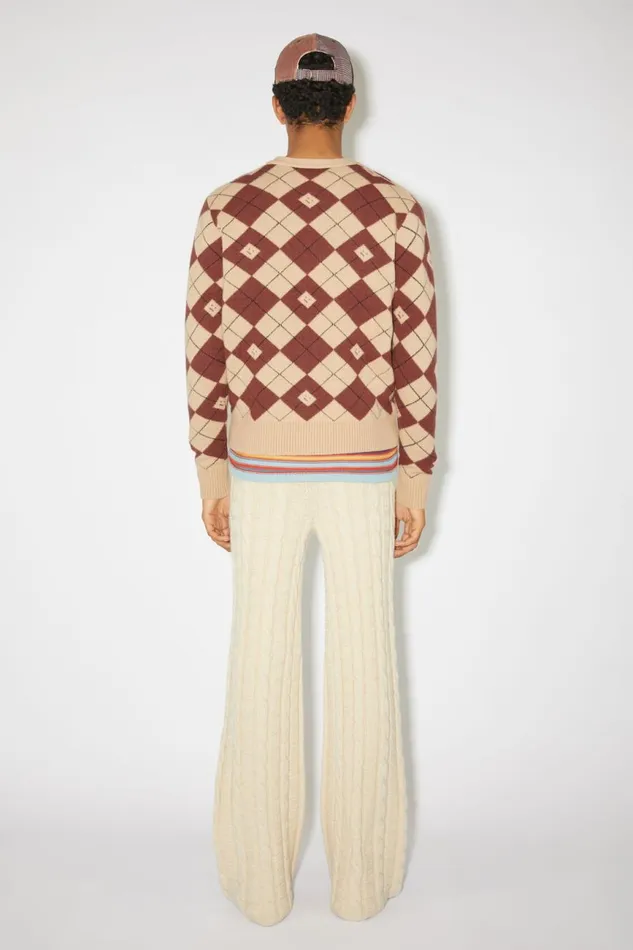 Men Argyle Jacquard Cardigan Biscuit Beigedeep Red Acne Studios Knitwear