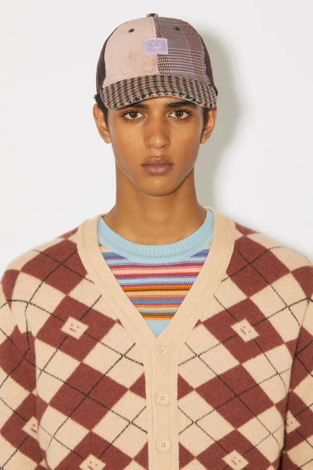 Men Argyle Jacquard Cardigan Biscuit Beigedeep Red Acne Studios Knitwear