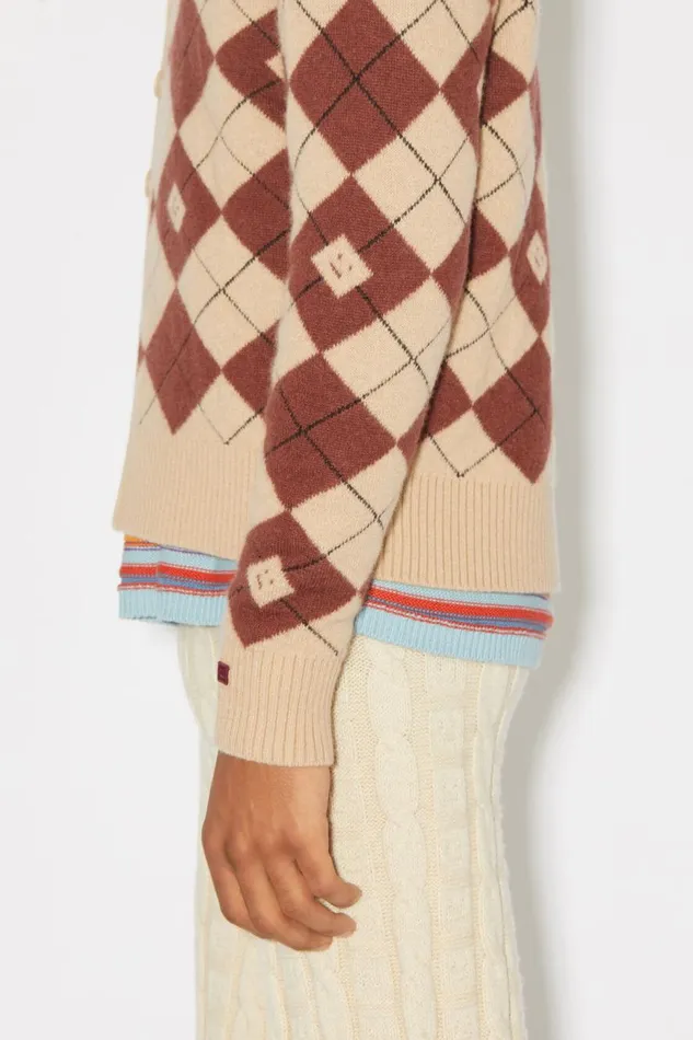Men Argyle Jacquard Cardigan Biscuit Beigedeep Red Acne Studios Knitwear