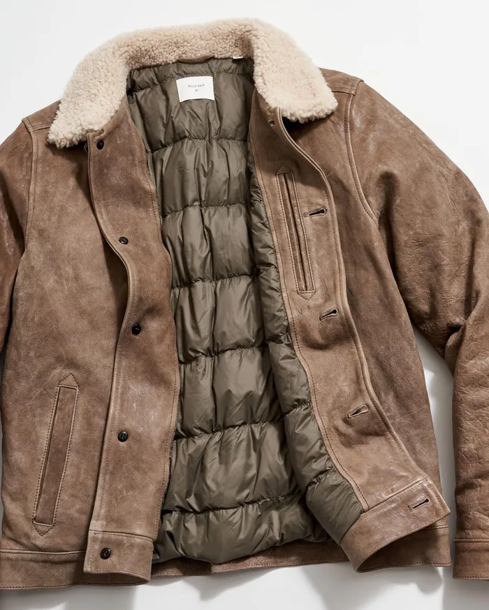 Men Bishop Leather Jacket Taupe Billy Reid Jackets and Outerwear