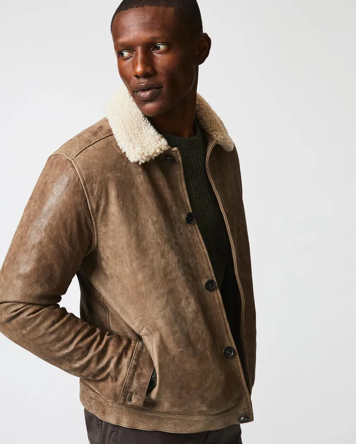 Men Bishop Leather Jacket Taupe Billy Reid Jackets and Outerwear