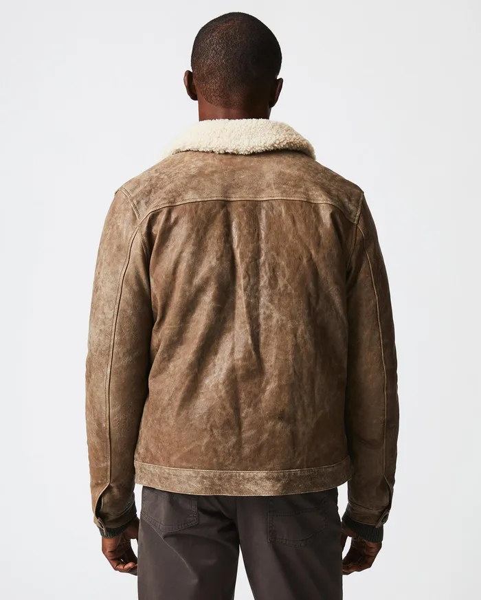 Men Bishop Leather Jacket Taupe Billy Reid Jackets and Outerwear