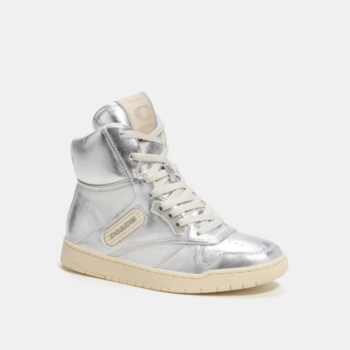 Men C202 High Top Sneaker Metallic Silver Coach Sneakers