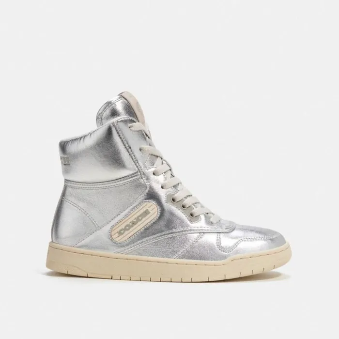 Men C202 High Top Sneaker Metallic Silver Coach Sneakers