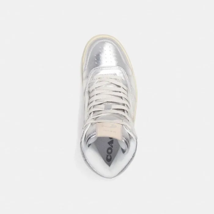 Men C202 High Top Sneaker Metallic Silver Coach Sneakers