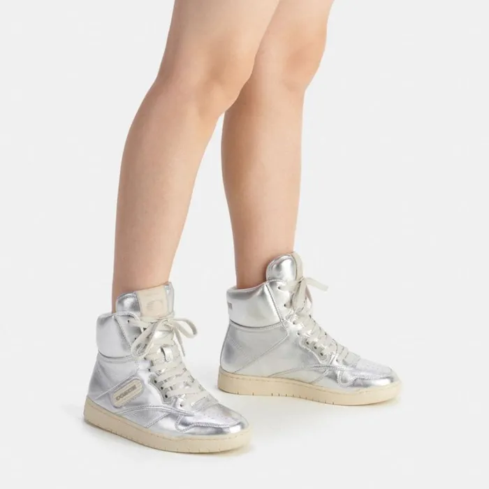 Men C202 High Top Sneaker Metallic Silver Coach Sneakers