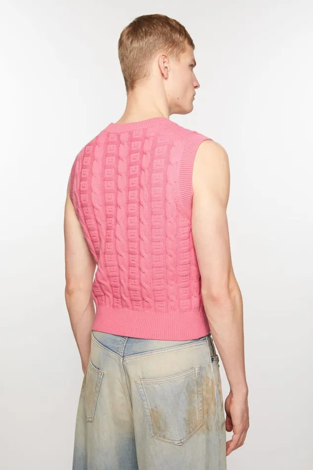 Men Cable Wool Sleeveless Jumper Tango Pink Acne Studios Knitwear