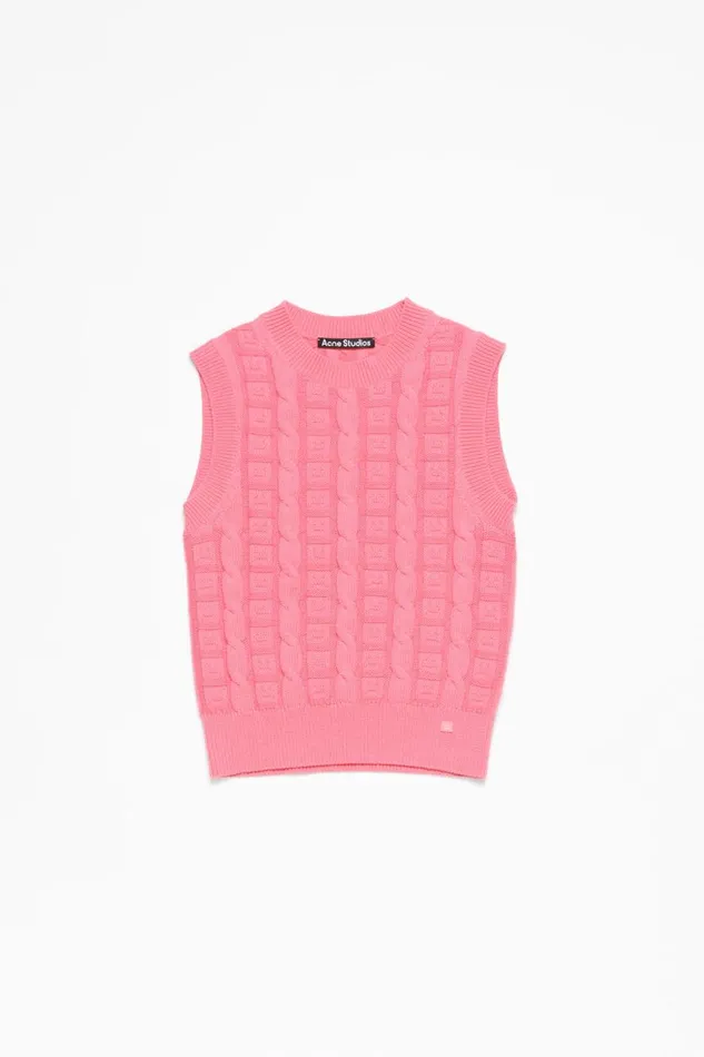 Men Cable Wool Sleeveless Jumper Tango Pink Acne Studios Knitwear