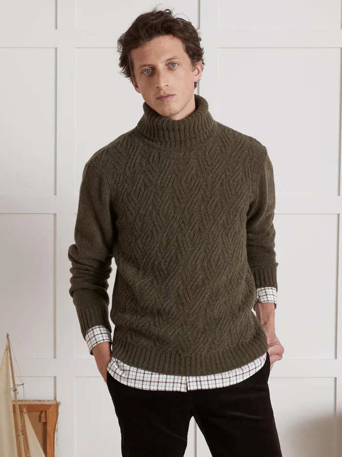 Men Clothing Cyrillus CableKnit Rollneck Sweater Army