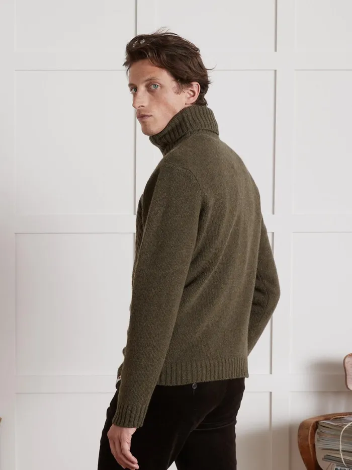 Men Clothing Cyrillus CableKnit Rollneck Sweater Army