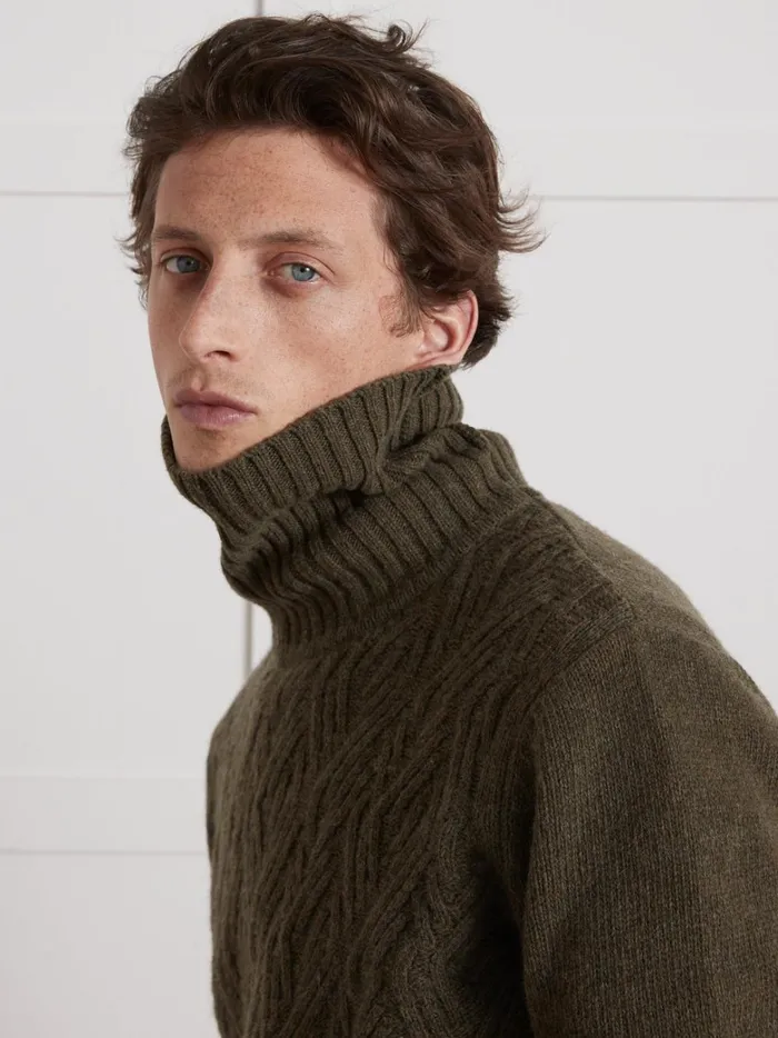 Men Clothing Cyrillus CableKnit Rollneck Sweater Army