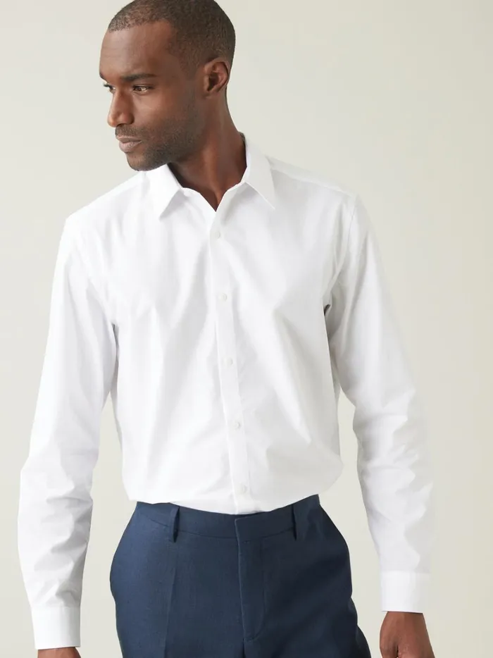 Men Clothing Cyrillus Plain EasyCare Regular Fit Poplin Shirt Blanc