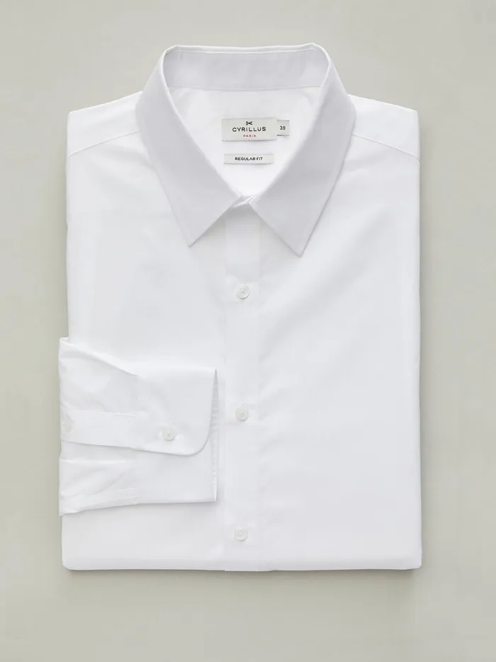 Men Clothing Cyrillus Plain EasyCare Regular Fit Poplin Shirt Blanc