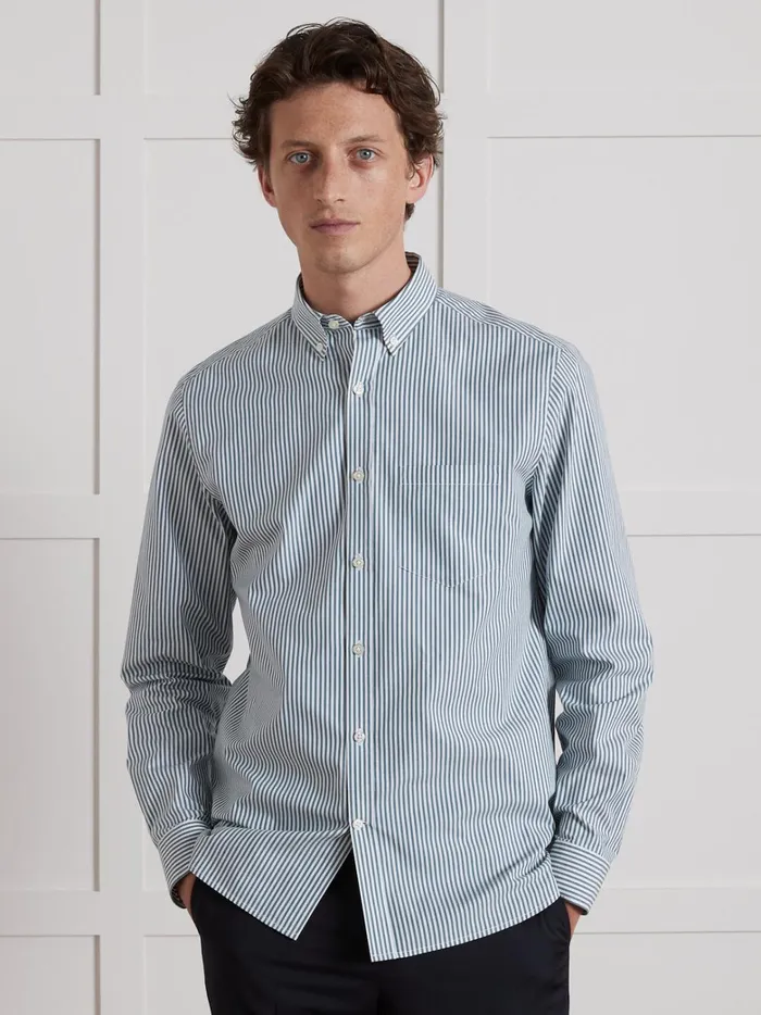 Men Clothing Cyrillus Regular Fit Organic Cotton Stripe Shirt Rayure Verte