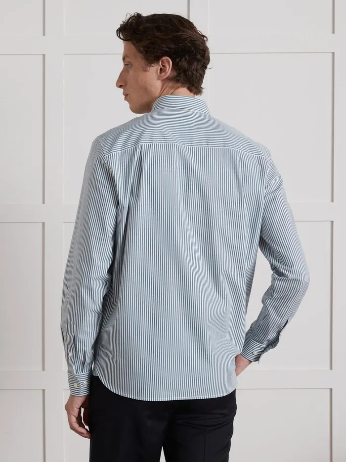 Men Clothing Cyrillus Regular Fit Organic Cotton Stripe Shirt Rayure Verte