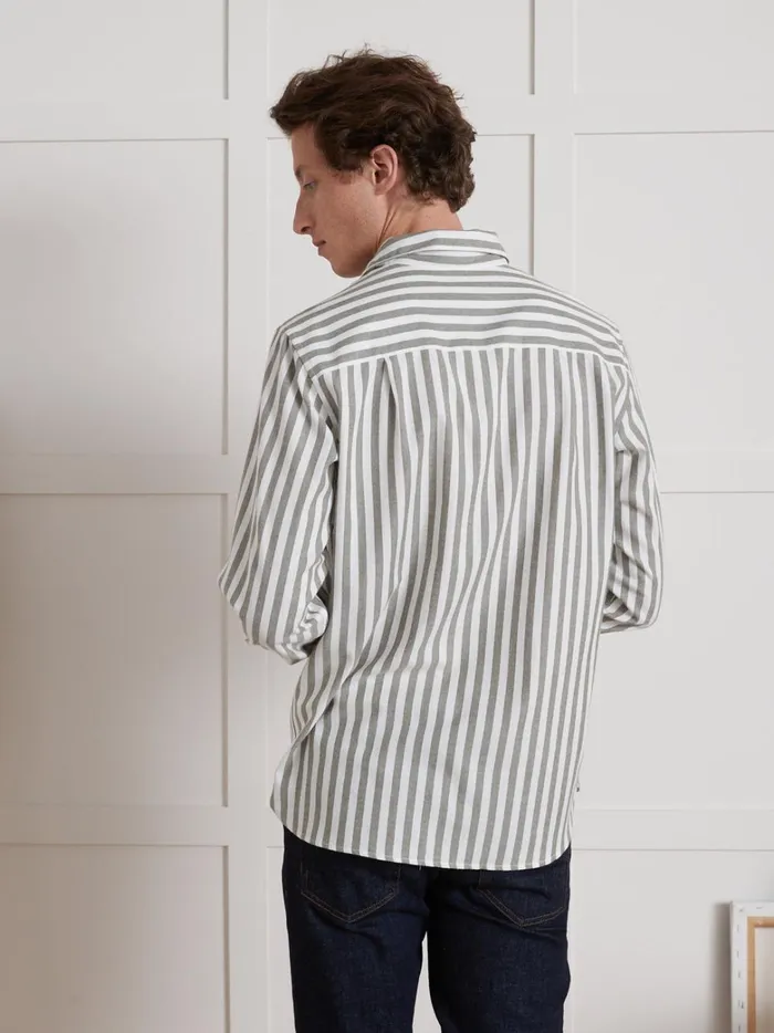 Men Clothing Cyrillus Regular Fit Striped Twill Shirt Rayure Verte