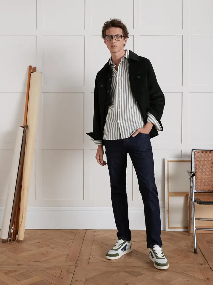 Men Clothing Cyrillus Regular Fit Striped Twill Shirt Rayure Verte