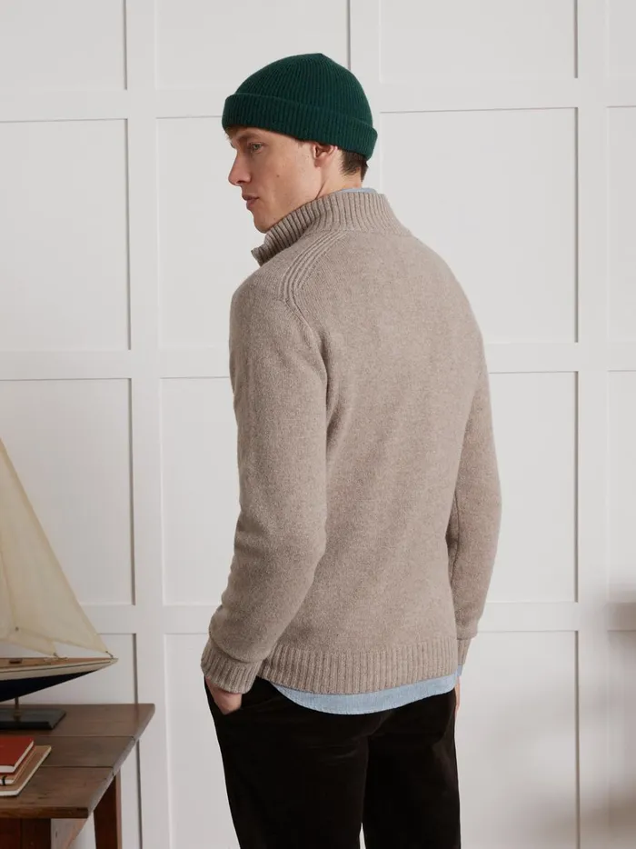 Men Clothing Cyrillus Zip Sweater With High Neckline Taupe Chine