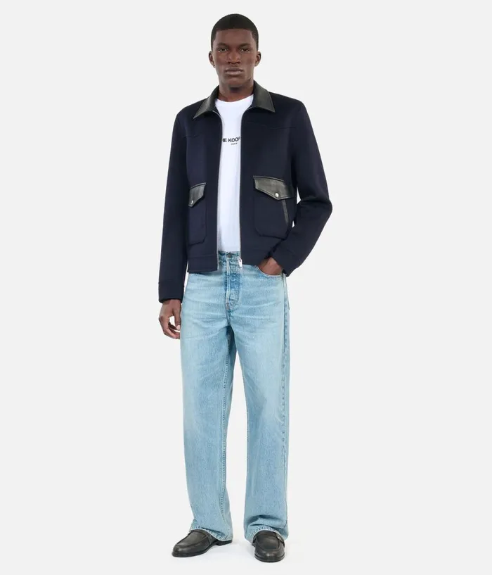Men Coats and Jackets THE KOOPLES Navy Blue Doublefaced Wool Jacket